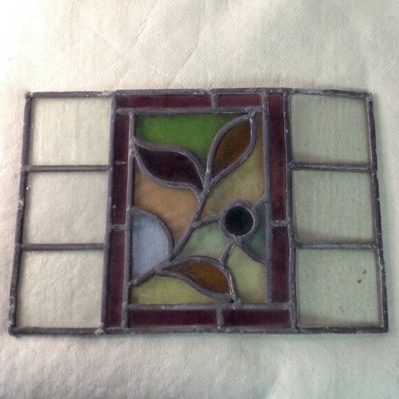 ANTIQUE Stain Glass Window, 9x13" Hand Soldered, Arts/Crafts Movement. Abstract - Picture 1 of 3